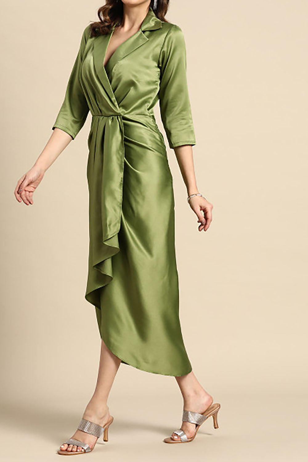 Elichi Satin Midi Wrap Dress