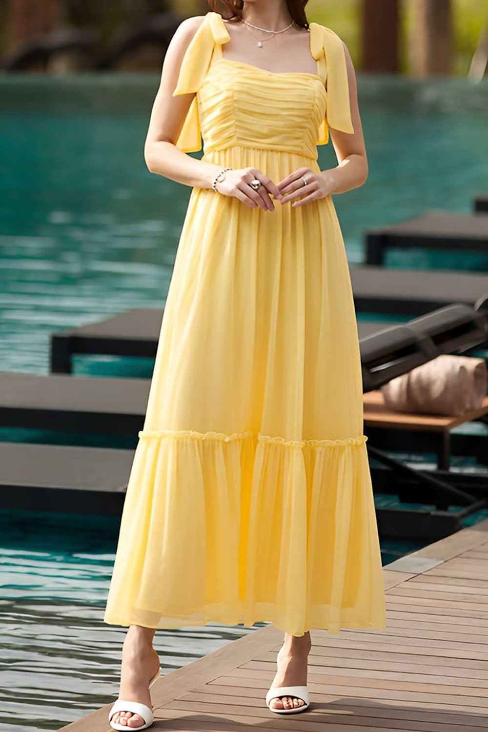 Yellow Beautiful Soft Alluring Midi Dress