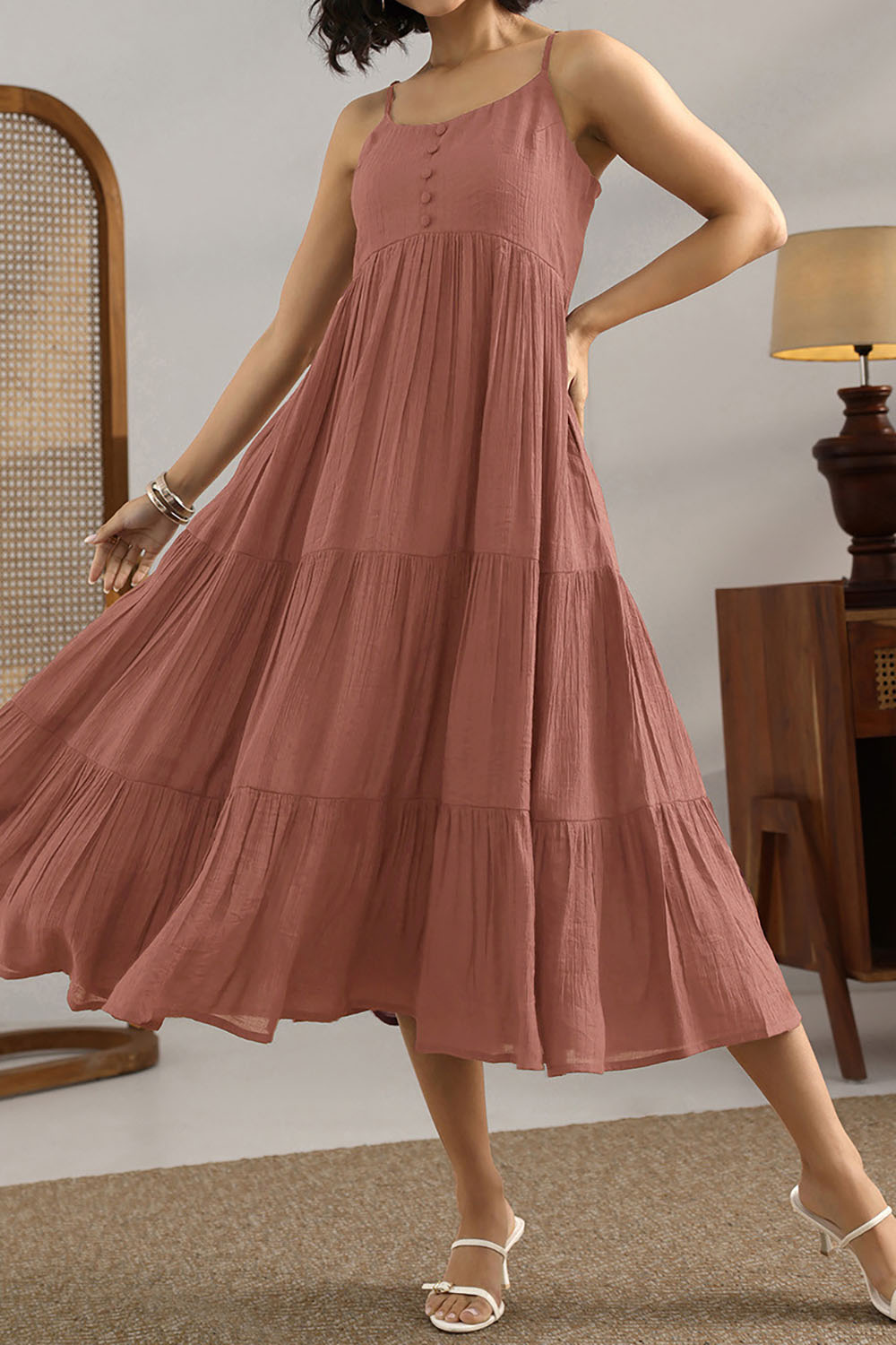Brown Beautiful Soft Alluring Midi Dress