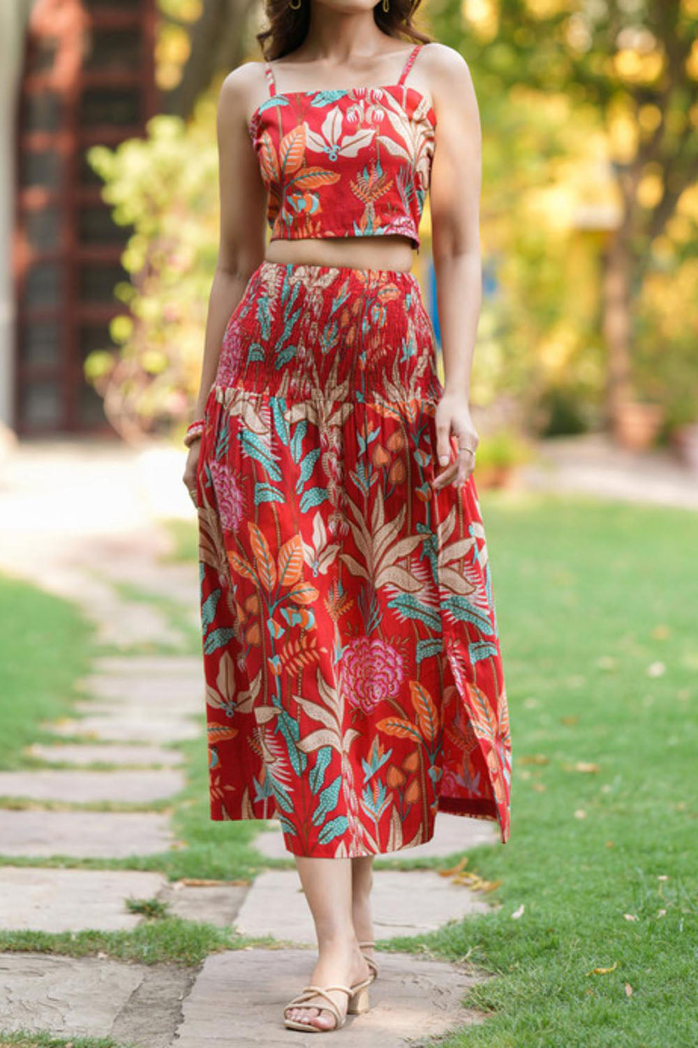 Floral Printed Tie-Up Neck Empire Ethnic Dress