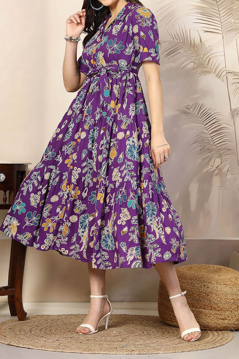 Lovender Printed Square Neck A-Line Ethnic Dresses