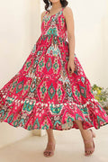 Pink Printed Square Neck A-Line Ethnic Dresses