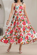 White & Multi Printed Square Neck A-Line Ethnic Dresses
