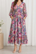 Purple Printed Tie-Up Neck Empire Ethnic Dress