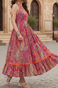 Pink Alluring Printed Square Neck A-Line Ethnic Dresses