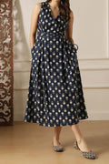 Black Fancy Printed Square Neck A-Line Ethnic Dresses