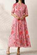 Pink Stylish Printed Square Neck A-Line Ethnic Dresses