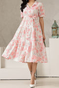 Baby Pink Printed Tie-Up Neck Empire Ethnic Dress