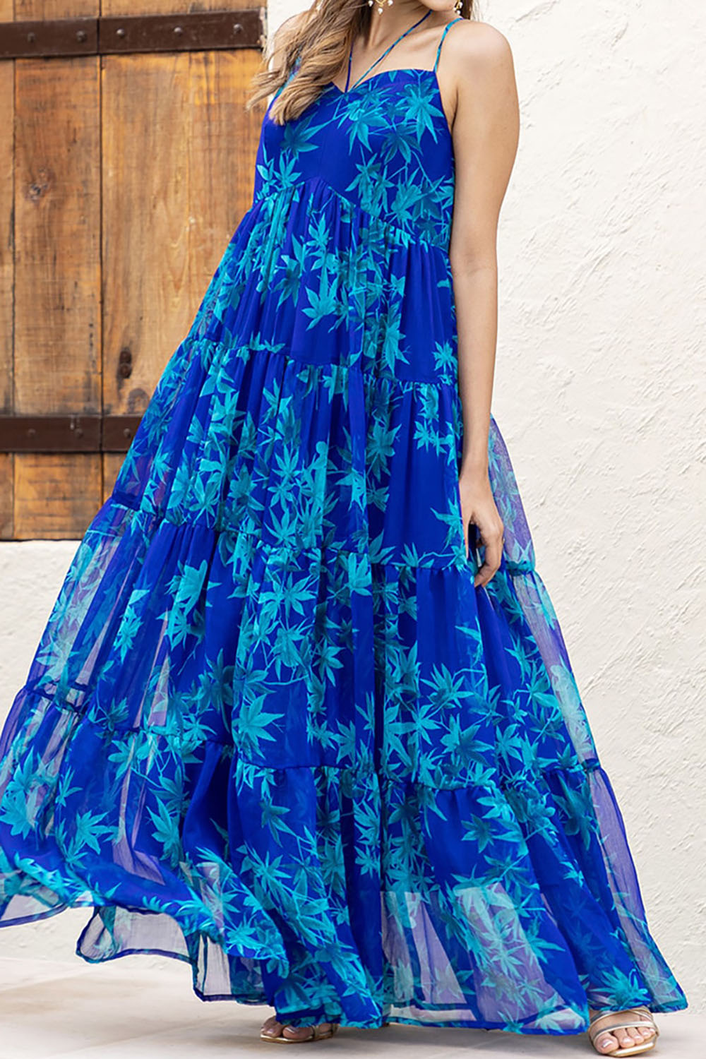 Navy Blue Printed  Neck Empire Ethnic Dress