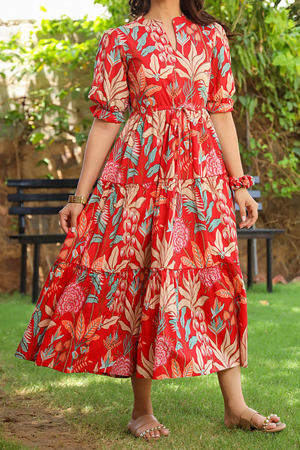 Shaded Printed Square Neck A-Line Ethnic Dresses