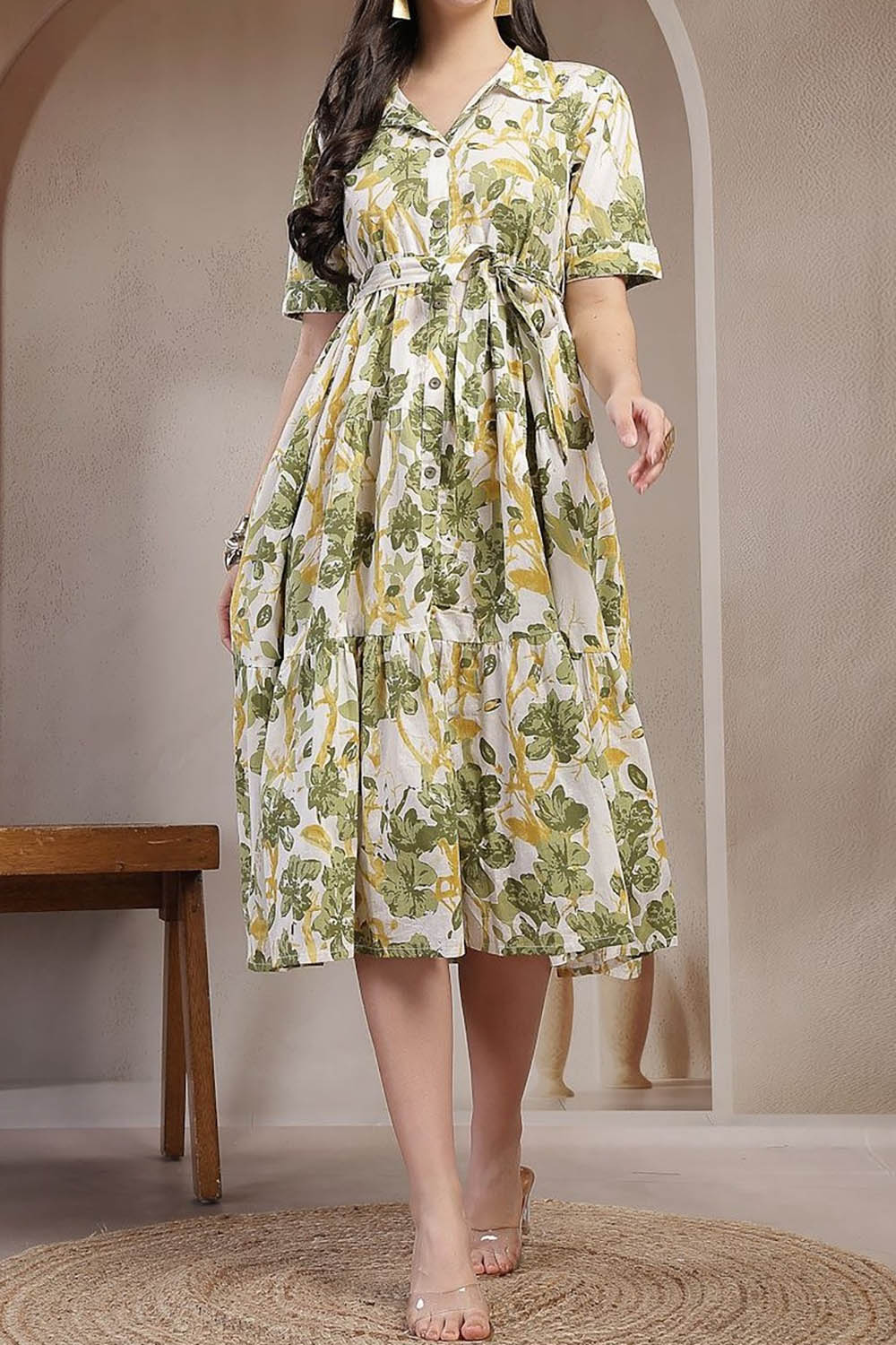 Looks Printed Square Neck A-Line Ethnic Dresses